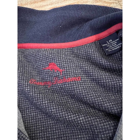 Tommy Bahama Mens L Knit Pullover 1/4 Button Gray Kangaroo Pocket - Picture 2 of 5
